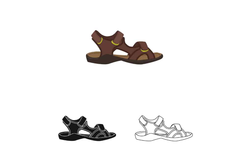 illustration de chaussures sandales d'été pour la randonnée. Ce sont des sandales ouvertes maintenues par des attaches à scratch.