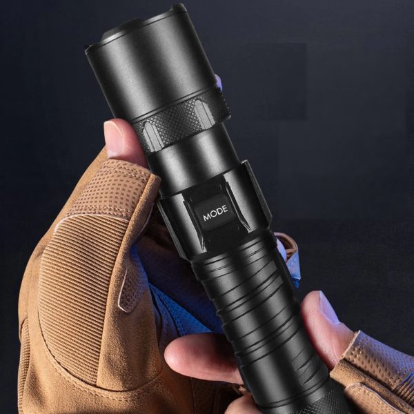 Lampe torche à LED rechargeable de couleur noire pour randonnée – Image 5