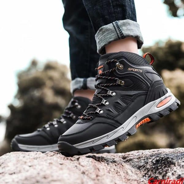 Botte randonnée en cuir noir et orange pour femme – Image 3
