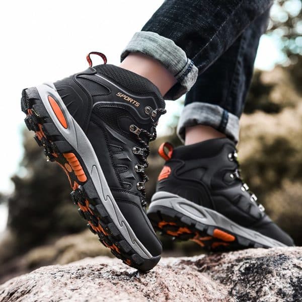 Botte randonnée en cuir noir et orange pour femme – Image 2