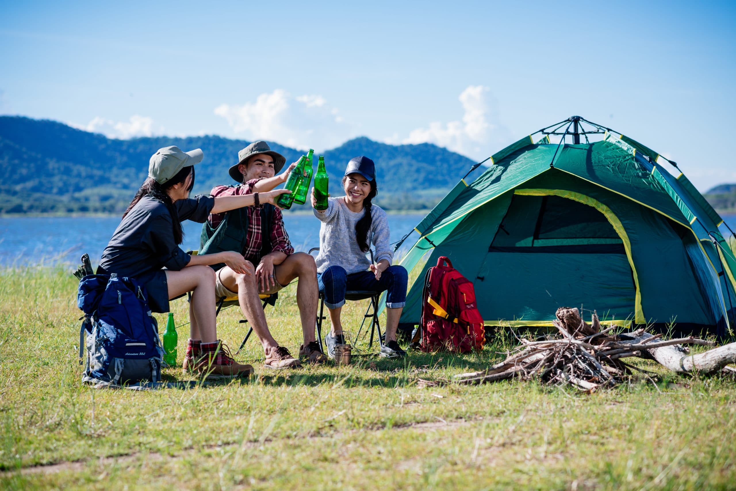 Tente de camping pour 3 personnes, tente pop-up entièrement automatique  avec sac de rangement imperméable Tente légère, adaptée au camping, voyage,  randonnée, randonnée, haricot