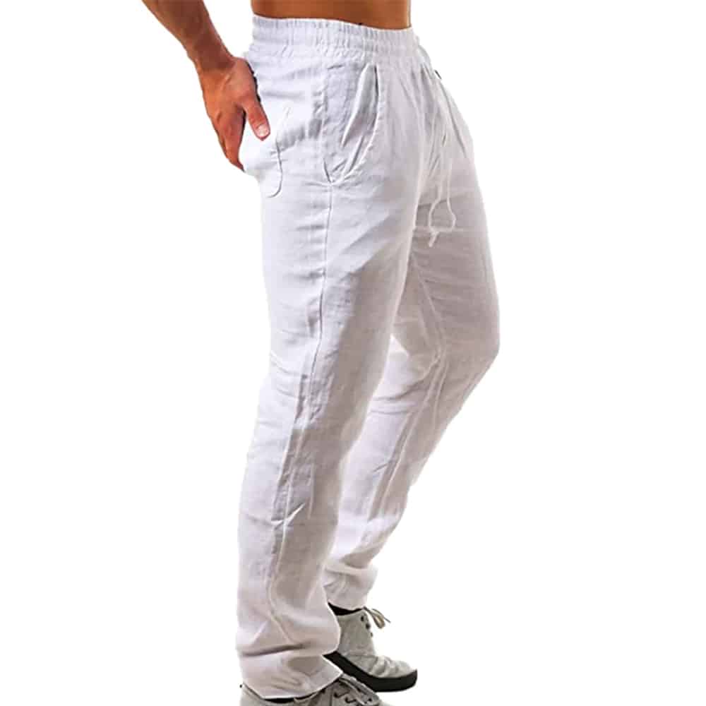 Pantalon En Lin Et Coton Cargo Homme - Coupe Ample 7/8 - Élastique à La Taille - Idéal été, Travail, Randonnée, Plage