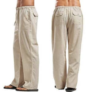 Pantalon en lin large pour homme beige