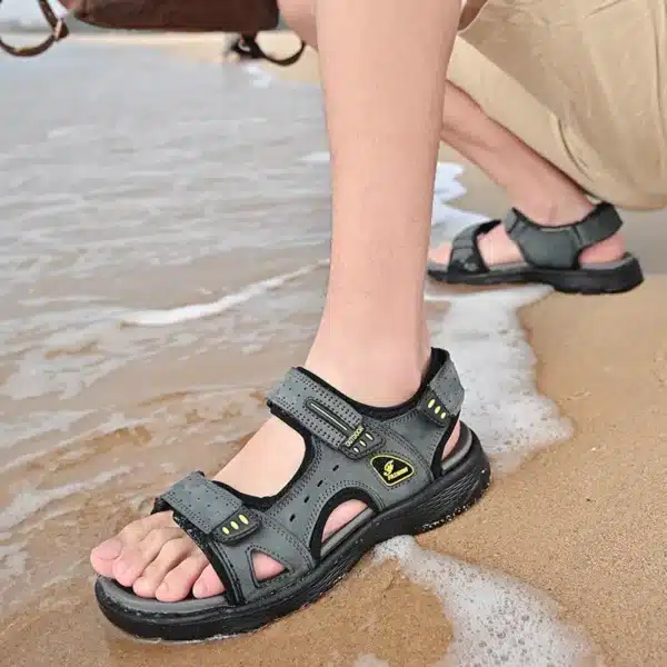 Sandales randonnée confortables en cuir pour homme – Image 2