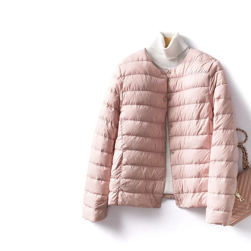 Doudoune Femme Col Rond Légère - Veste Décontractée Boutonnage Simple, Pliable, Sans Couture